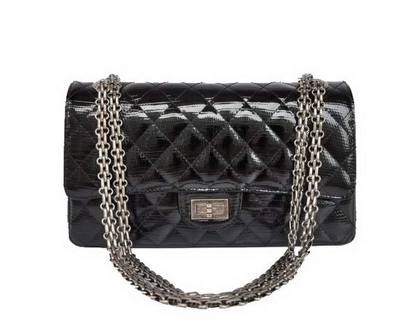 Replica 2012 Chanel 2.55 Series 1122 Classic Black Lizardskin Flap Bag Silver Hardware Outlet